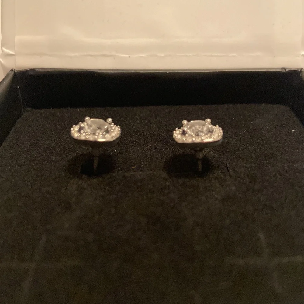 Cate & Chloe Ruth 18k White Gold Plated Halo Studs with Swarovski Crystals - Picture 3 of 4